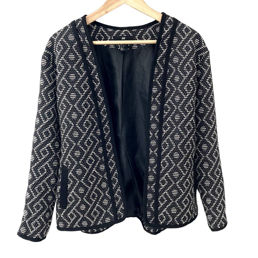 H&M Jacquard Patterned Belted Jacket - Black White - Small